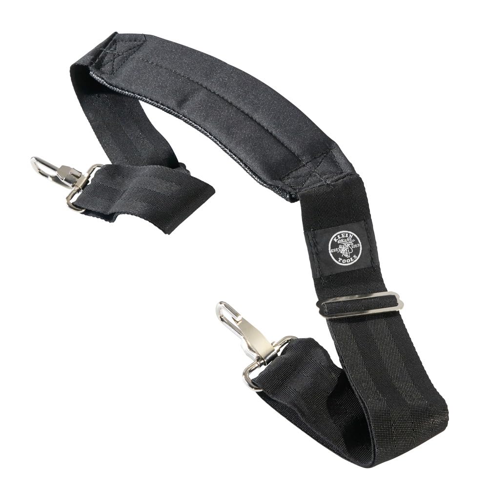 Klein Tools 58889 sturdy buckle and strap ensure reliable carry.