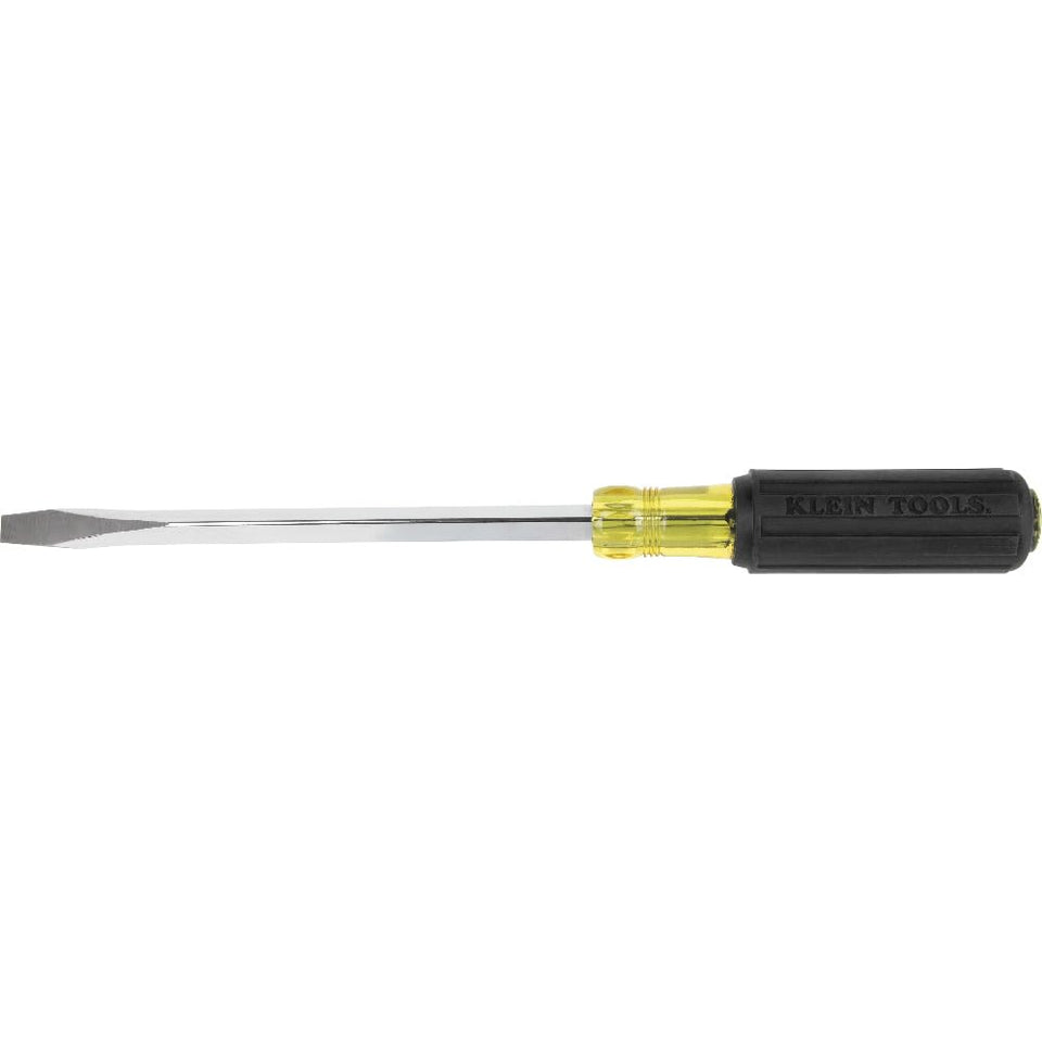 Klein Tools 600-8 keystone-tip screwdriver top view showing tip orientation.