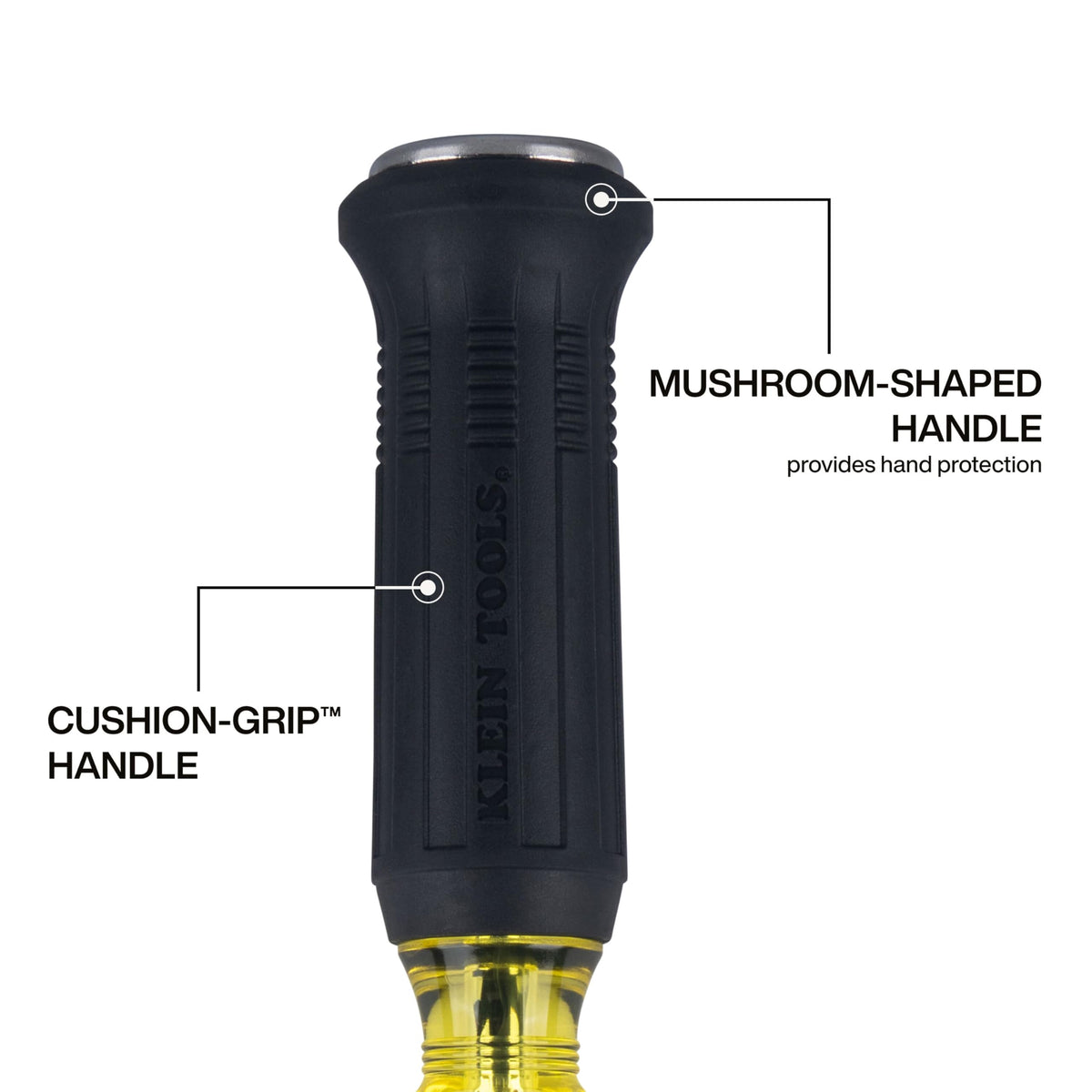 Klein Tools 60012DD oversized strike cap enhances hammer accuracy and impact area.