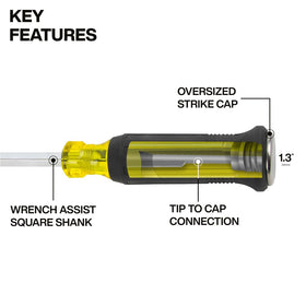 Klein Tools 6007DD demolition screwdriver features a 7-inch blade for reach and leverage while prying.