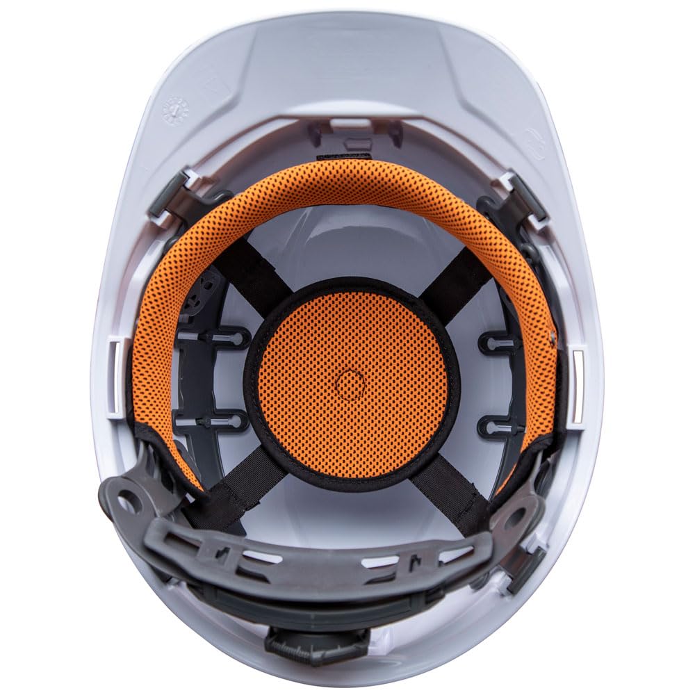 Klein Tools 60113RL universal accessory slots support hearing protection and shields.