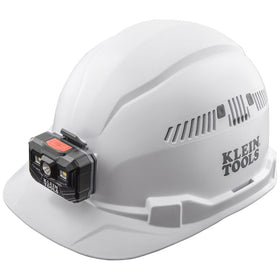 Klein Tools 60113RL hard hat front view with secure headlamp mount for hands-free lighting.