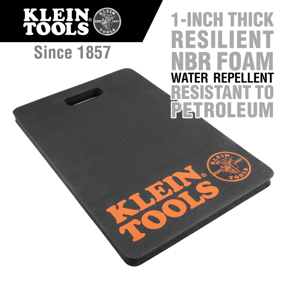 Klein Tools 60135 kneeling pad, side view, easy transport with built-in handle.
