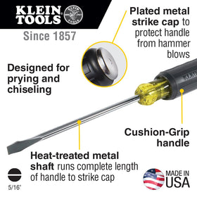 Klein Tools 602-7DD keystone tip engages fasteners with reduced cam-out.