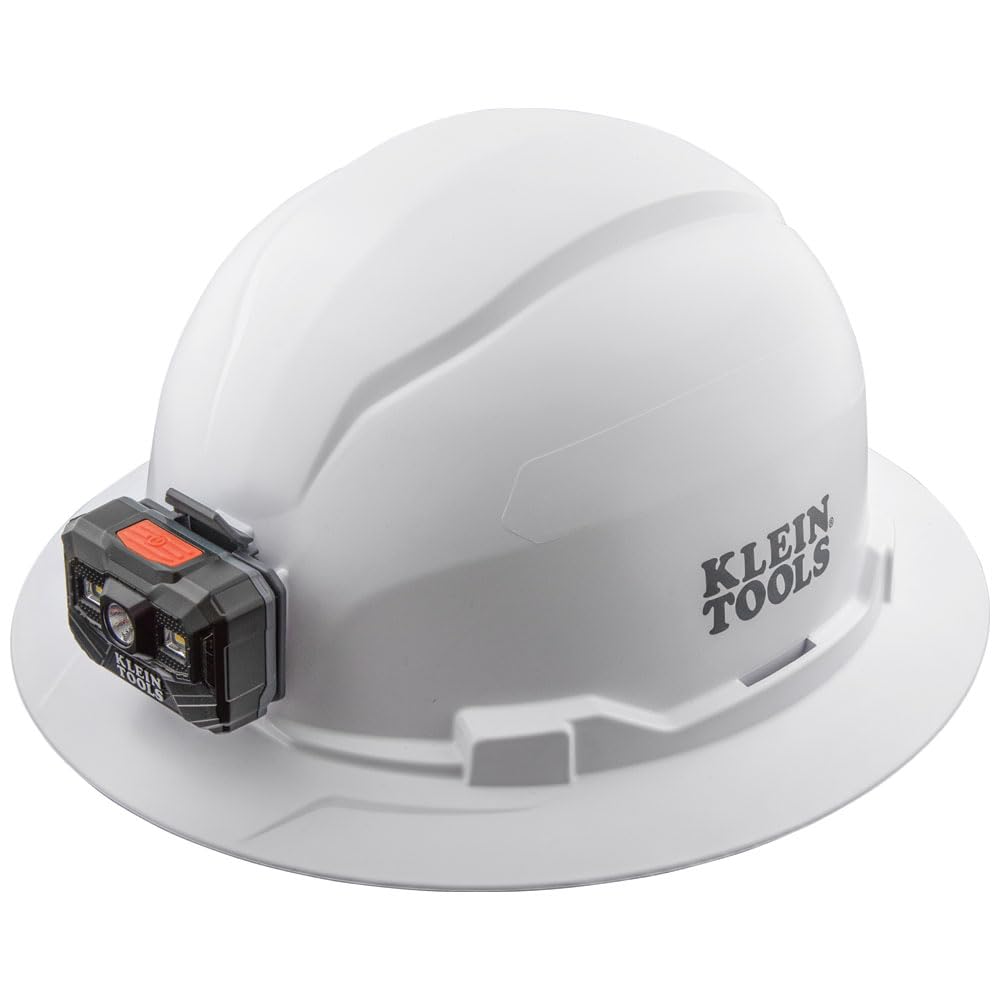 Klein Tools 60406RL hard hat front view with secure headlamp mount for hands-free lighting
