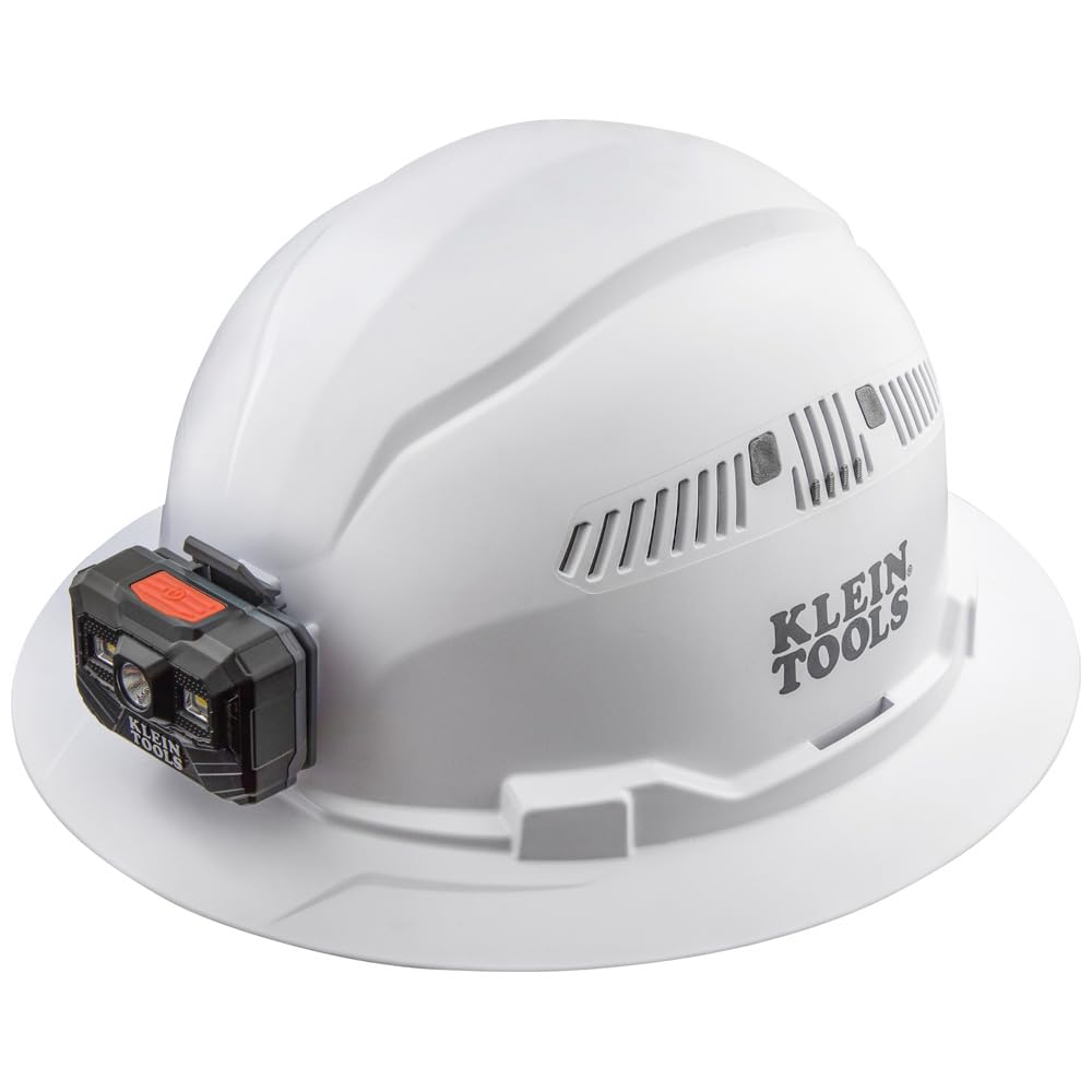 Klein Tools 60407RL hard hat front view with secure headlamp mount for hands-free lighting