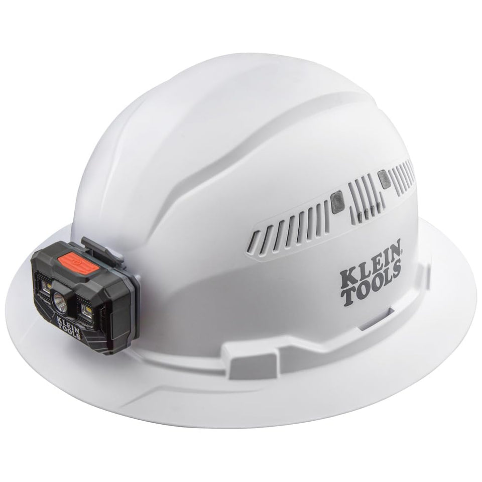 Klein Tools 60407RL hard hat front view with secure headlamp mount for hands-free lighting