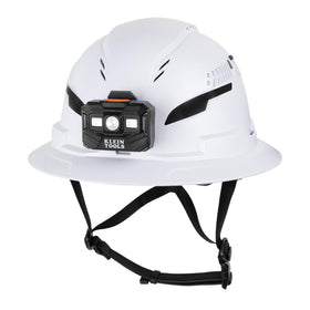 Klein Tools 60407T2RL headlamp attachment provides hands-free illumination for tasks.