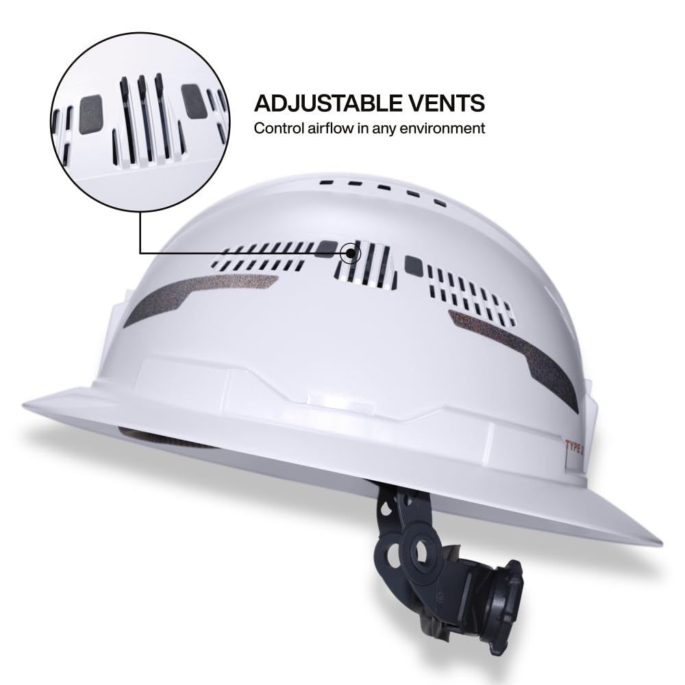 Klein Tools 60407T2RL vented full brim promotes cooler wear with airflow.
