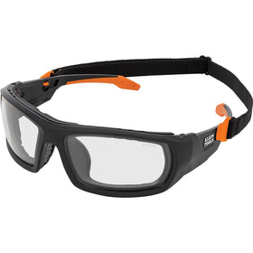 Klein Tools 60470 safety glasses removable gasket for adjustable seal and dust reduction.