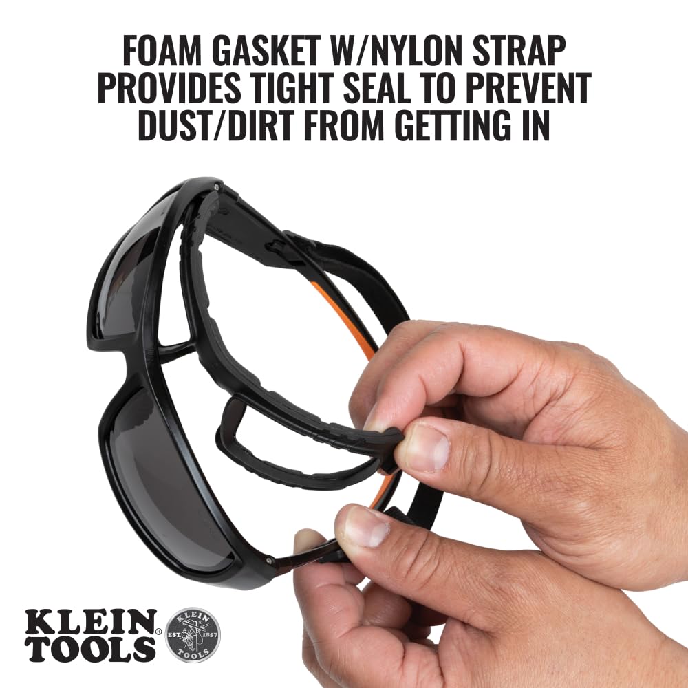 Klein Tools 60471 foam gasket and nylon strap create a comfortable seal during work.