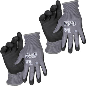 Klein Tools 60588 knit dipped gloves on hand for detailed work
