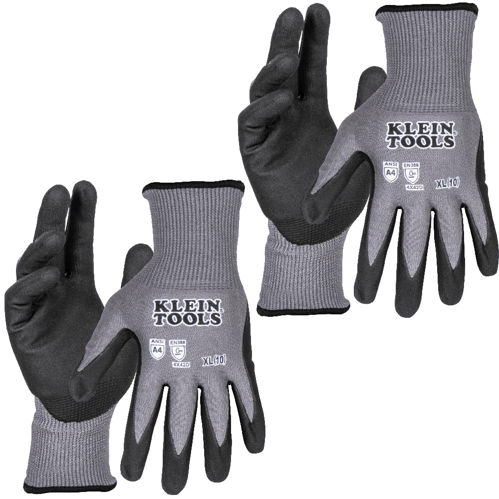 Klein Tools 60590 knit dipped gloves with nitrile grip for dry and oily surfaces