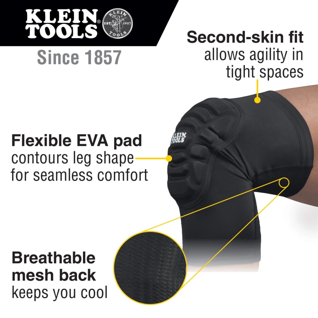 Klein Tools knee pads worn over pants for quick use