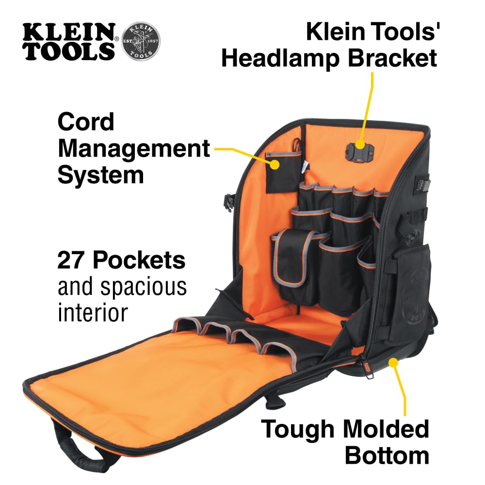 Klein Tools 62482 Tool Backpack side pockets keep tools organized