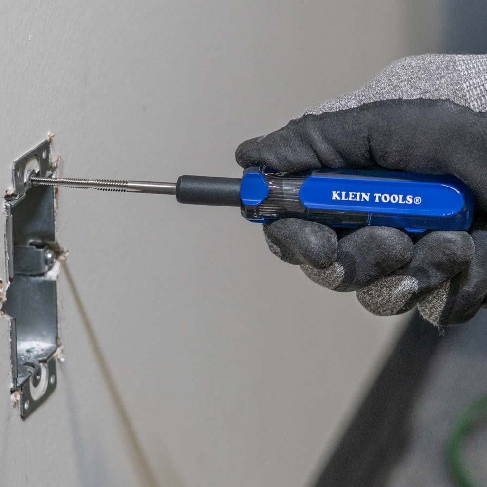 Klein Tools 625-24 triple taps clearing plaster obstructions in hollow space.