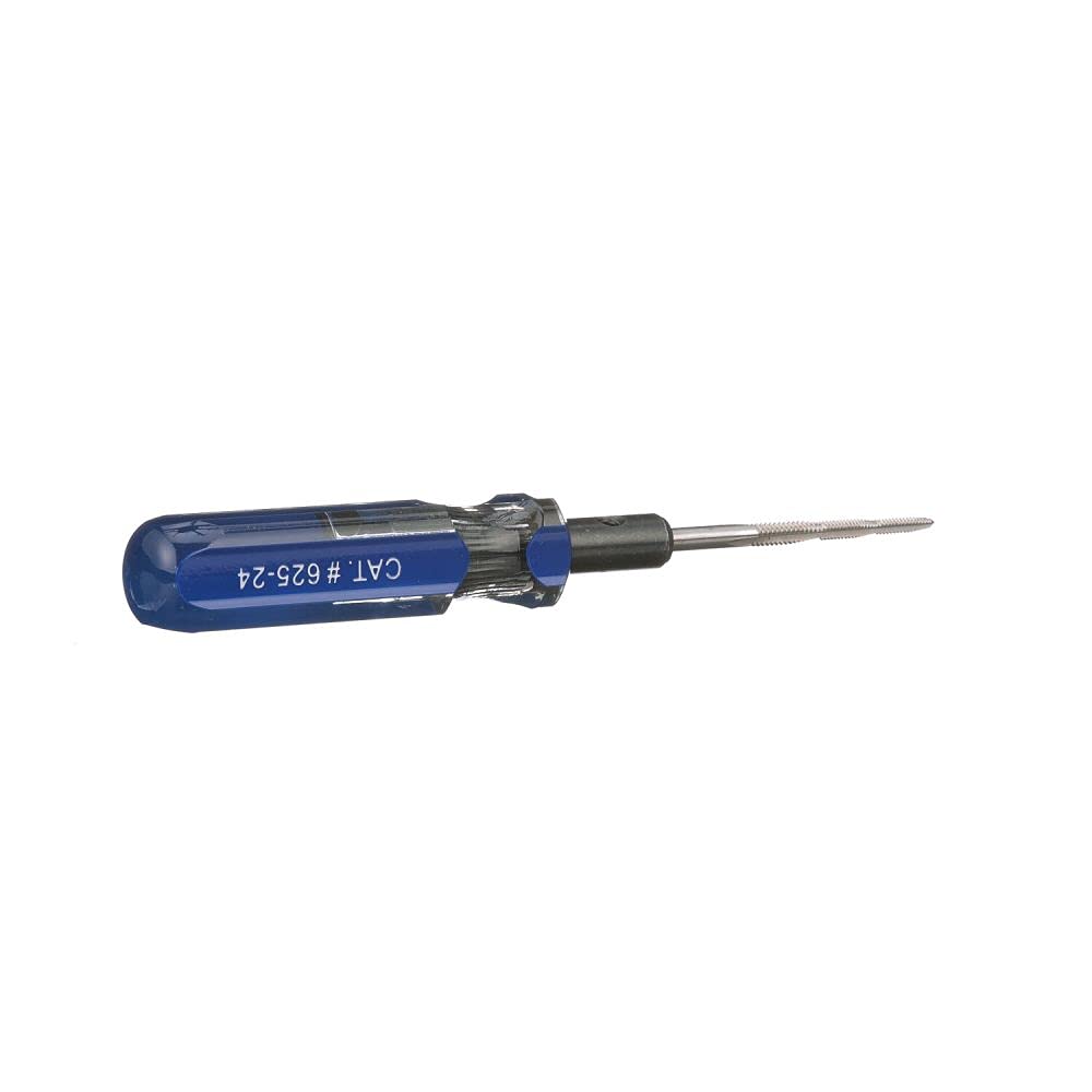 Klein Tools triple taps 6-32, 8-32, 10-24 on a metal workpiece for precise threading.