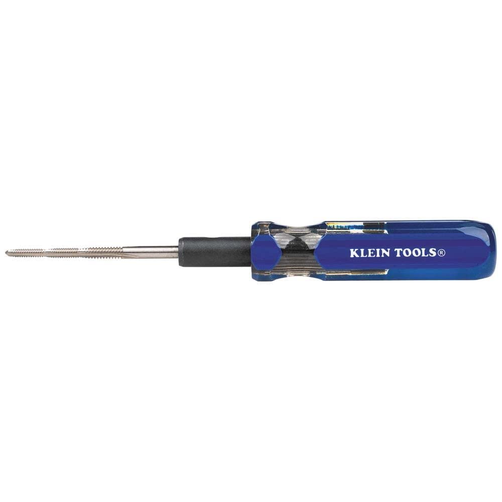 Klein Tools 625-24 triple taps set with close-up on skilled threading.
