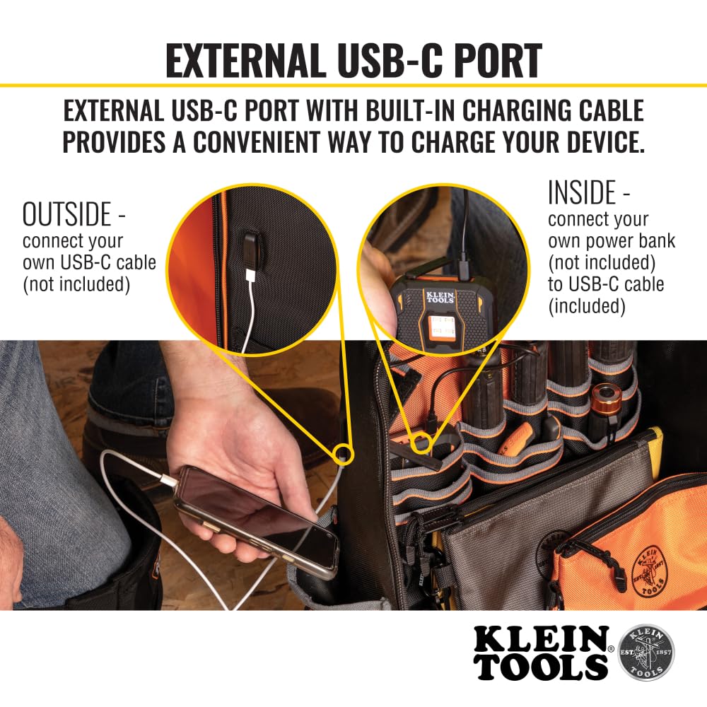 Klein Tools 62800BP with 13 exterior pockets for quick access