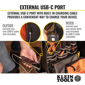 Klein Tools 62800BP with 13 exterior pockets for quick access