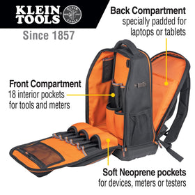 Klein Tools 62805BPTECH 28-pocket organization keeps tools and meters neatly accessible.