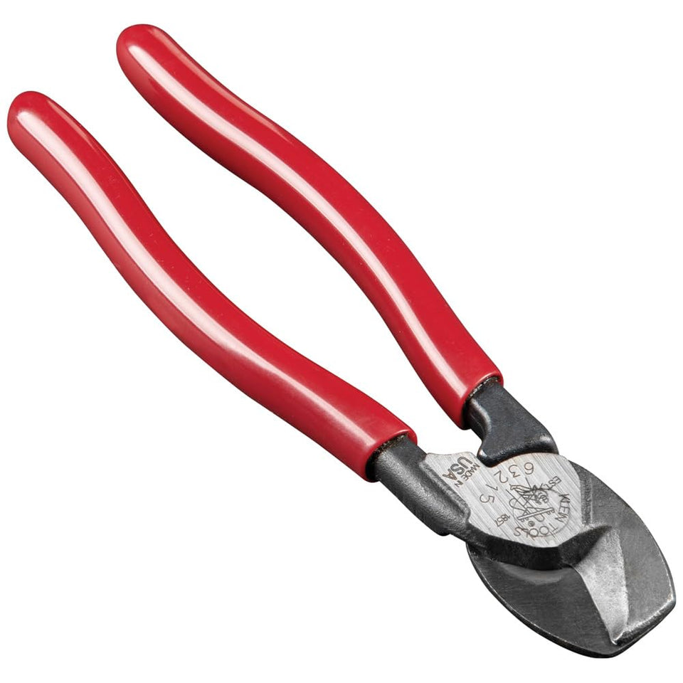 Klein Tools 63215 cable cutter front view shows compact high-leverage design for tight spaces.