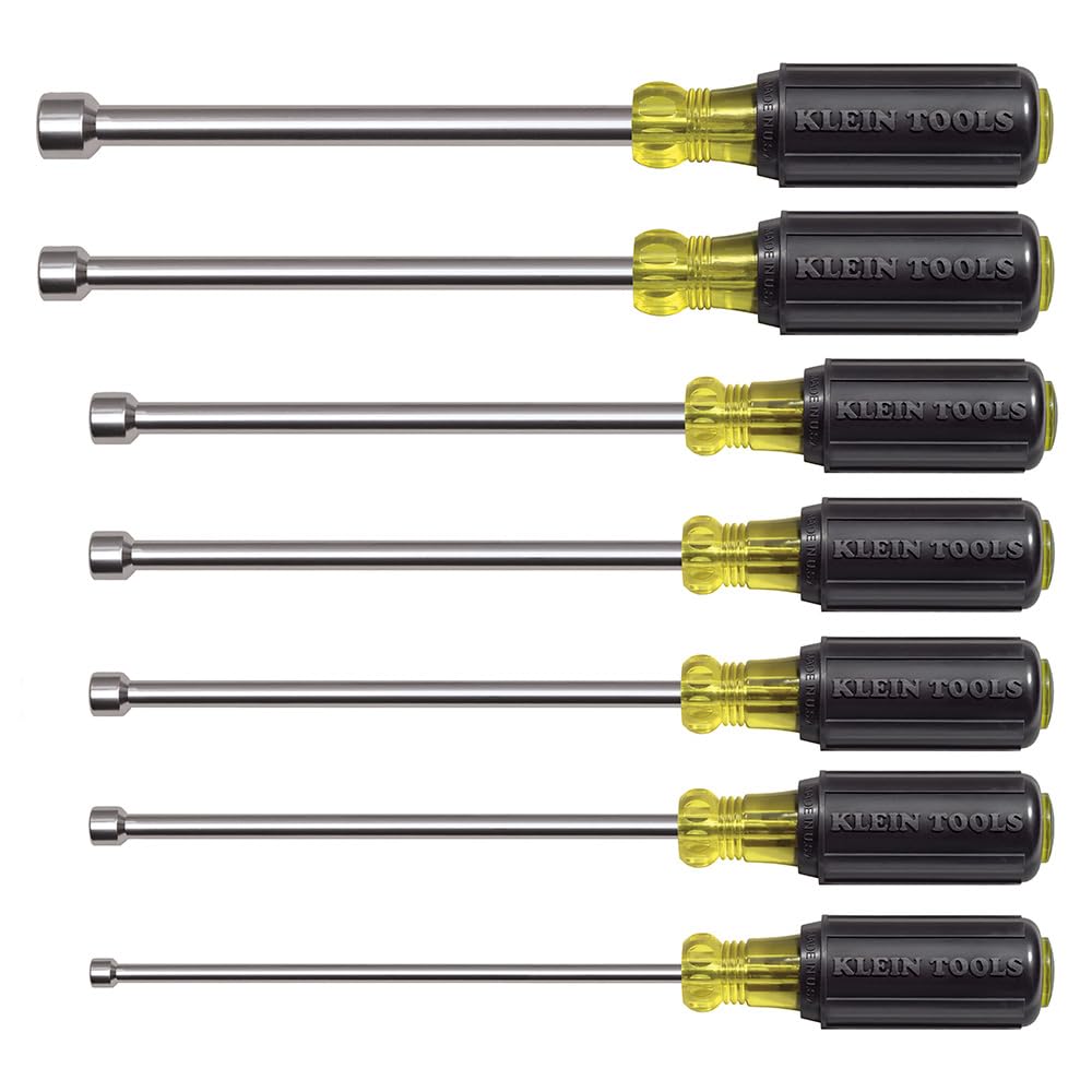 Klein Tools 647M nut driver set, front view with Cushioned-Grip handles for comfortable torque.