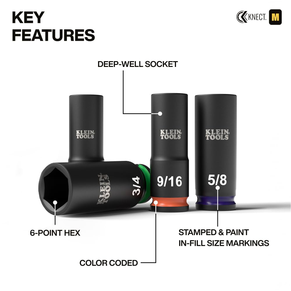 Klein Tools 65109IMPCT KNECT 3-8 inch socket close-up for better torque access.