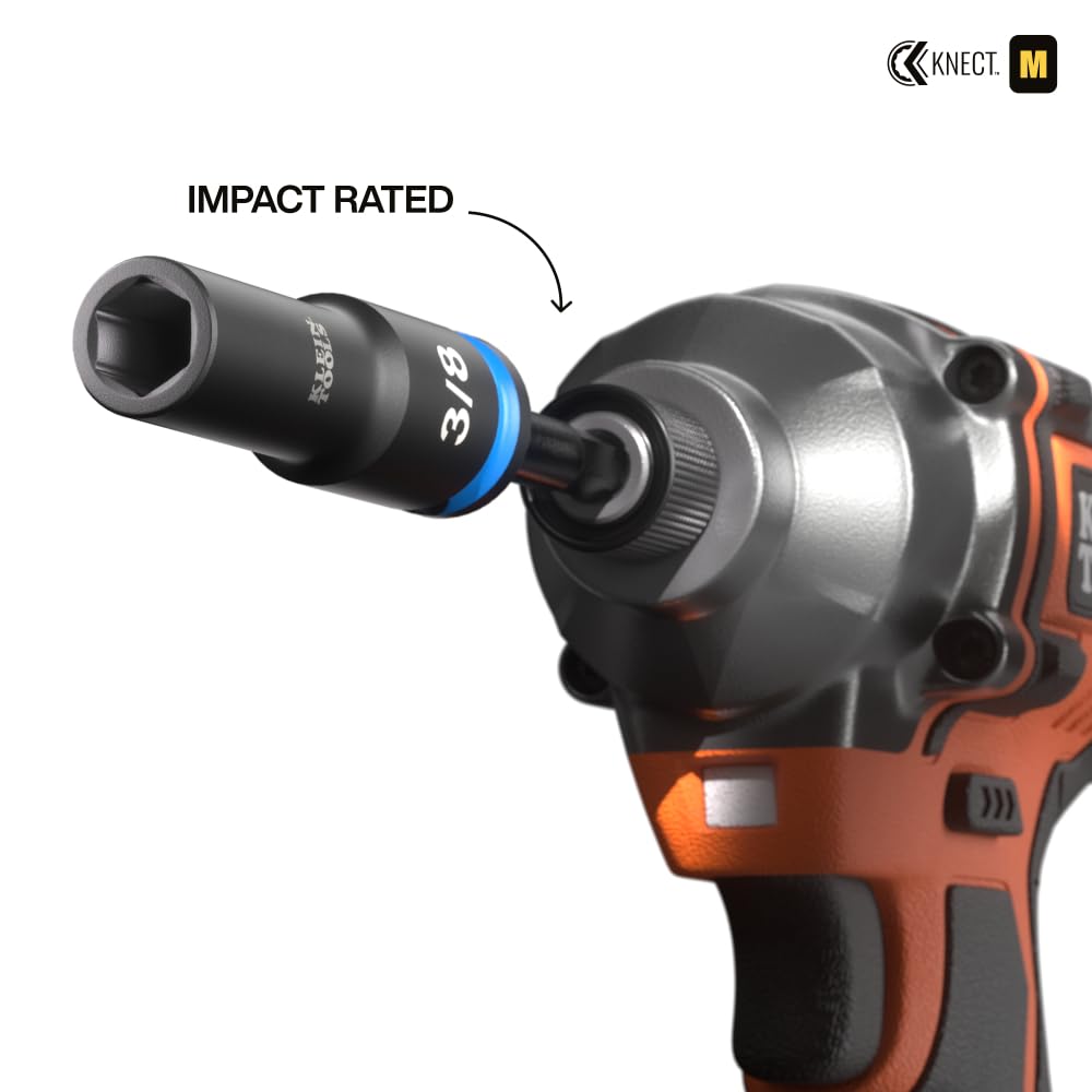 Klein Tools 65109IMPCT KNECT 3-inch impact adapter shown with power tools.