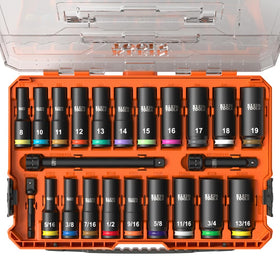 Klein Tools 65121IMPCT deep-well socket set shown for tough reach applications and extended bolt access