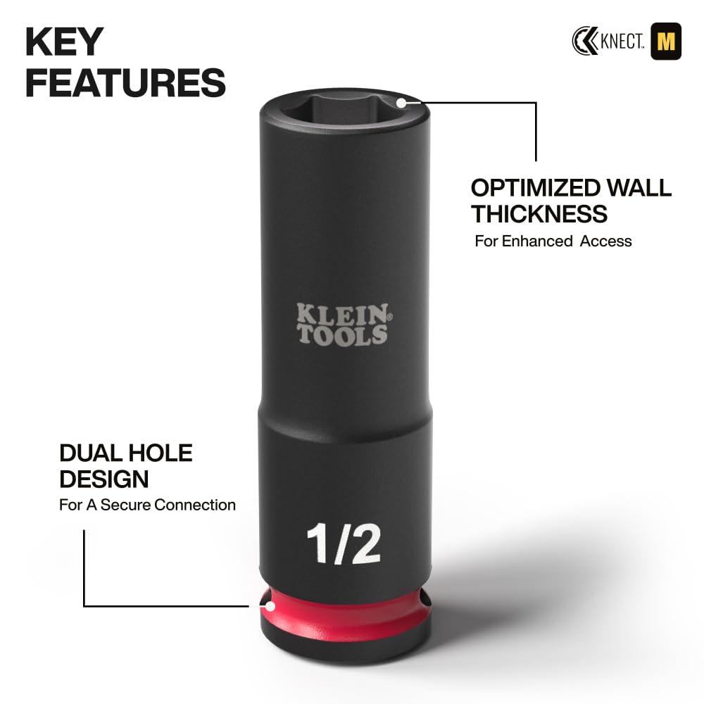 Klein Tools 65121IMPCT heat treated Cr-Mo steel sockets for durability under high torque