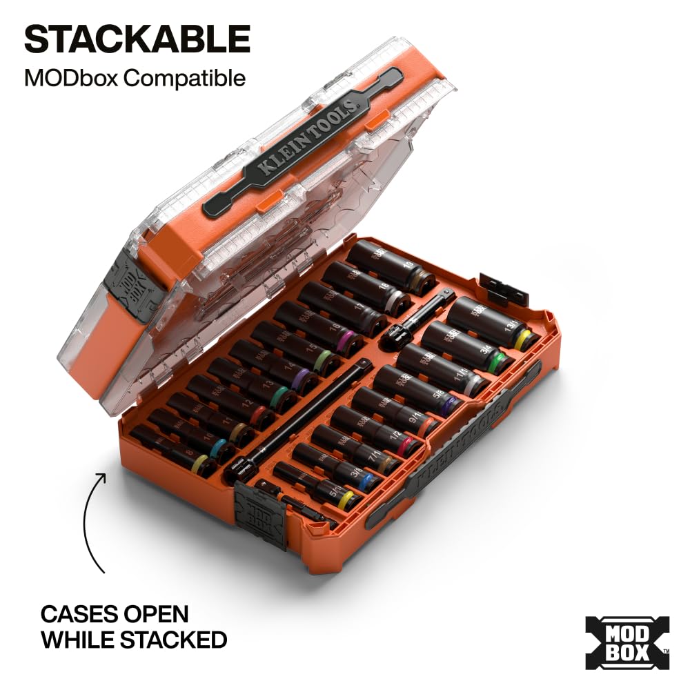 Klein Tools 65121IMPCT set used in a workspace to handle hard-to-reach fasteners