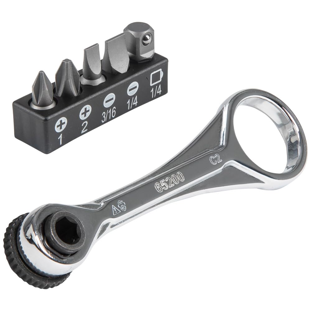 Klein Tools 65200 mini ratchet set in compact design for tight spaces.