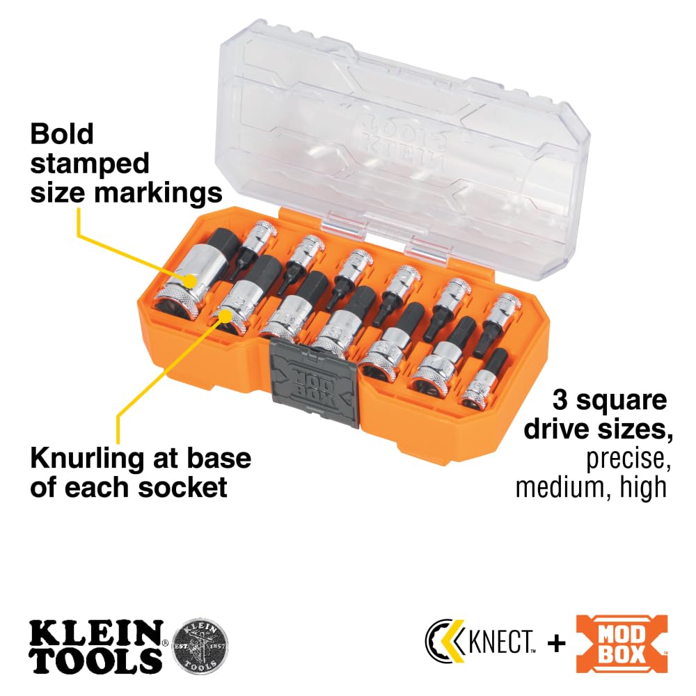 Klein Tools 65213HEXM set shows drive variations for versatile metric work.