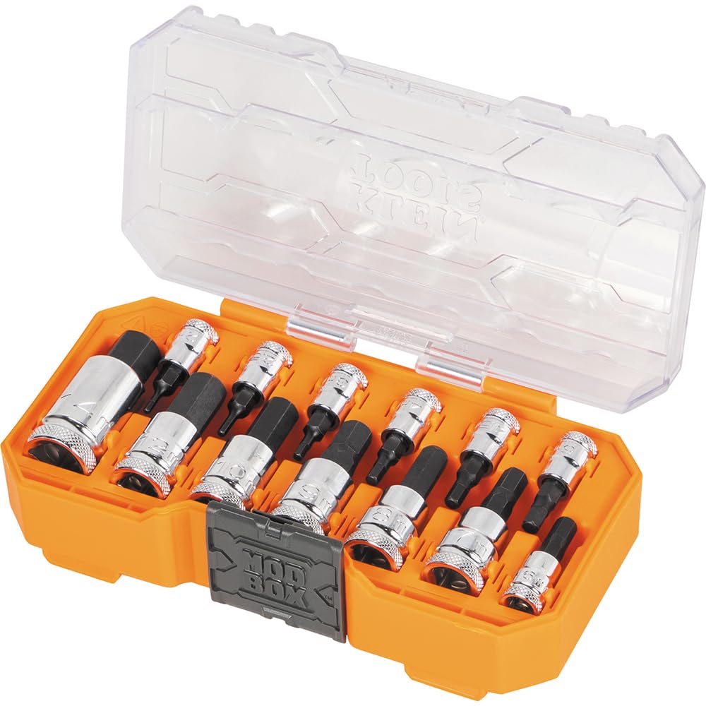 Klein Tools 65213HEXM MODbox case with spring-loaded latch for one-handed access.