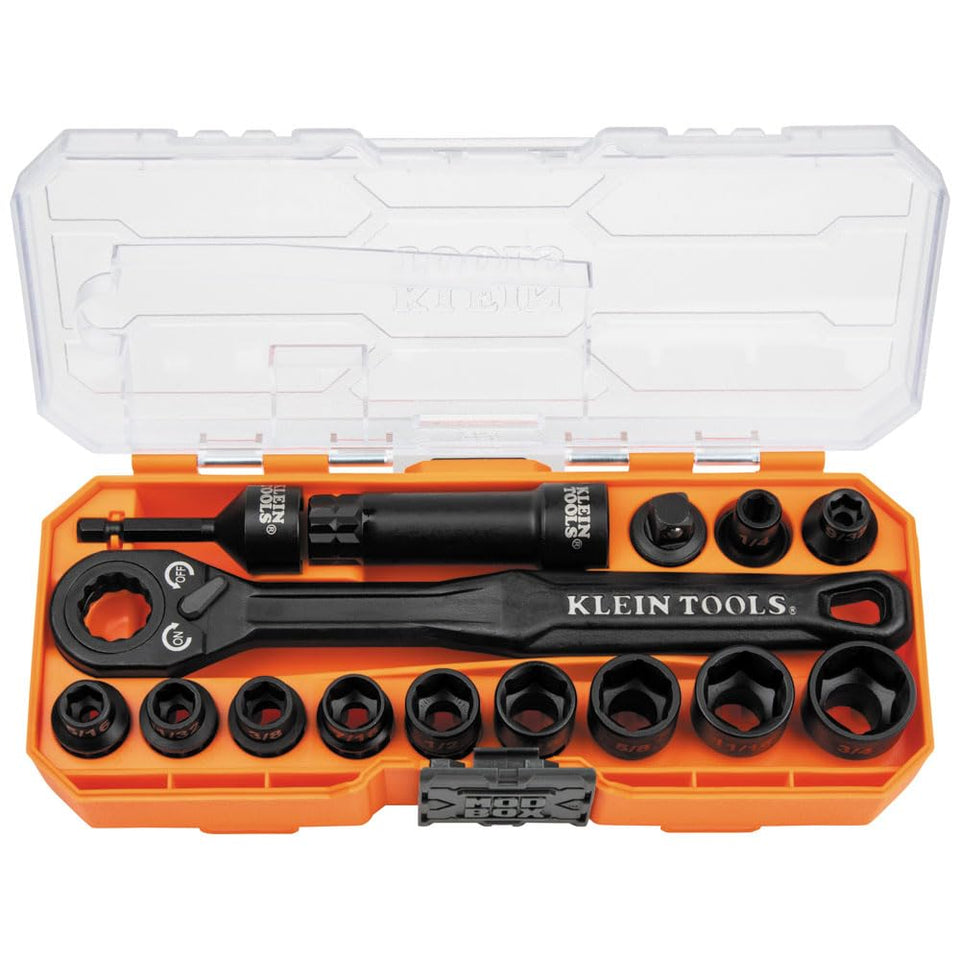Klein Tools 65400 pass-through socket set extended reach in action