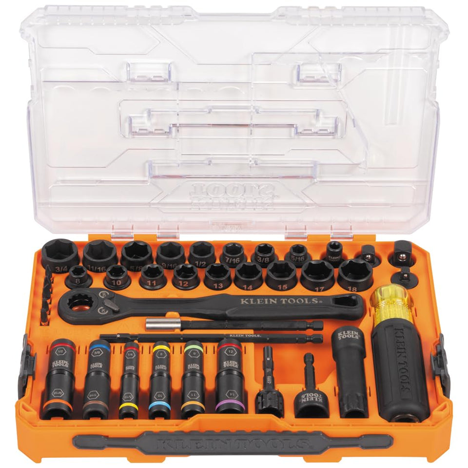 Klein Tools 65500KNECT pass-through sockets enabling access to tight, extended bolts.