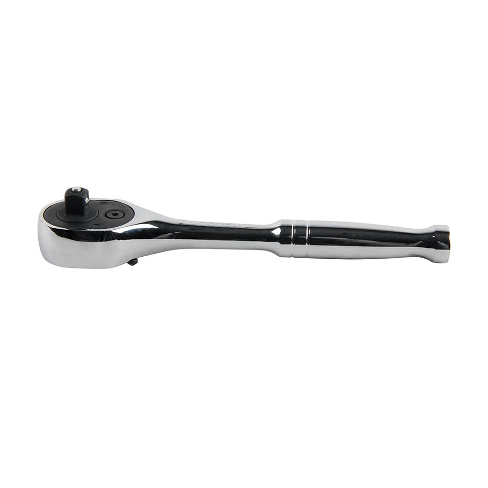 Klein Tools 65620 ratchet front view highlights sturdy 1/4-inch drive for quick fastening.