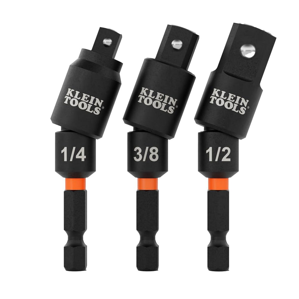 Klein Tools 65813SW in use shows versatile 3-piece swivel adapters reaching tight spaces.