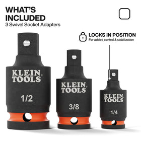 Klein Tools 65843SW 38-in square-drive swivel adapter provides flexible reach for stubborn fasteners.