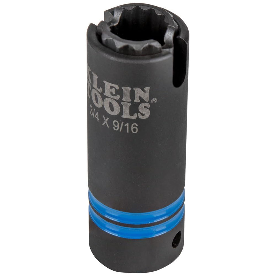 Klein Tools 66031 slotted impact socket front view showing alignment slot for clamps