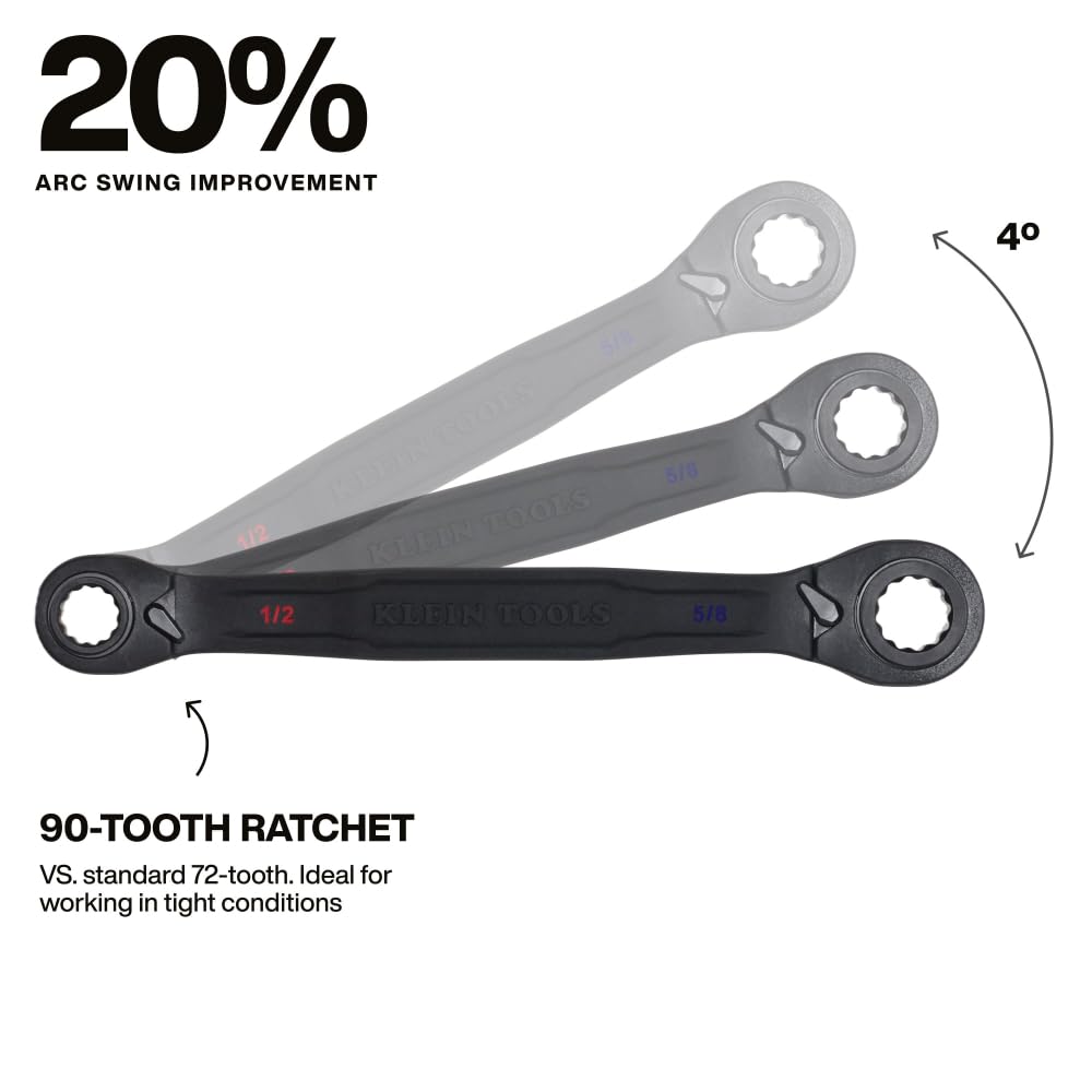 Klein Tools 68215 90-tooth ratchet minimizes arc swing for cramped spaces