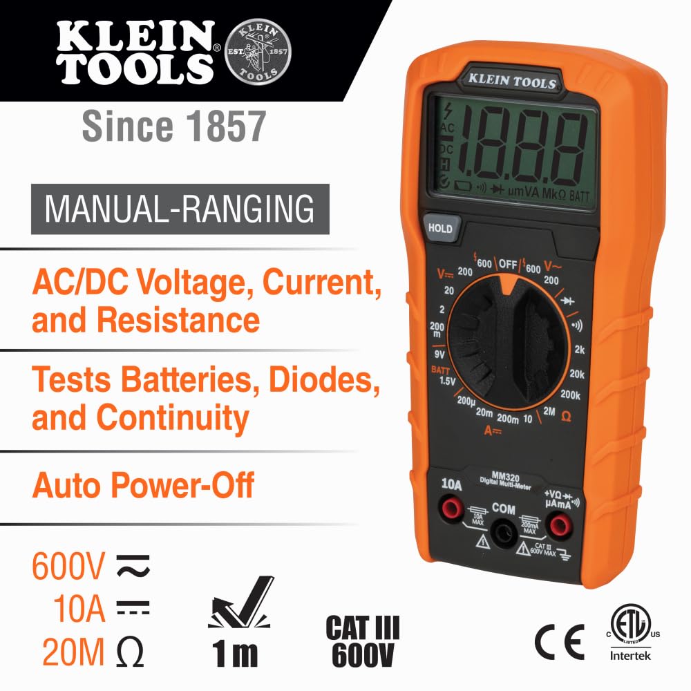 Klein Tools 69355 MM320 display with LCD for precise voltage readings