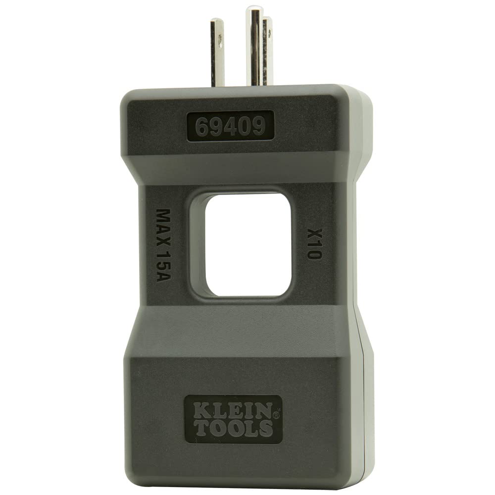 Klein Tools 69409 line splitter used for outlet setup with a clamp meter.
