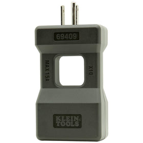 Klein Tools 69409 line splitter used for outlet setup with a clamp meter.