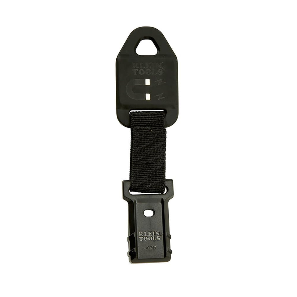 Klein Tools 69417 rare-earth magnetic hanger attached to metal surface for hands-free work