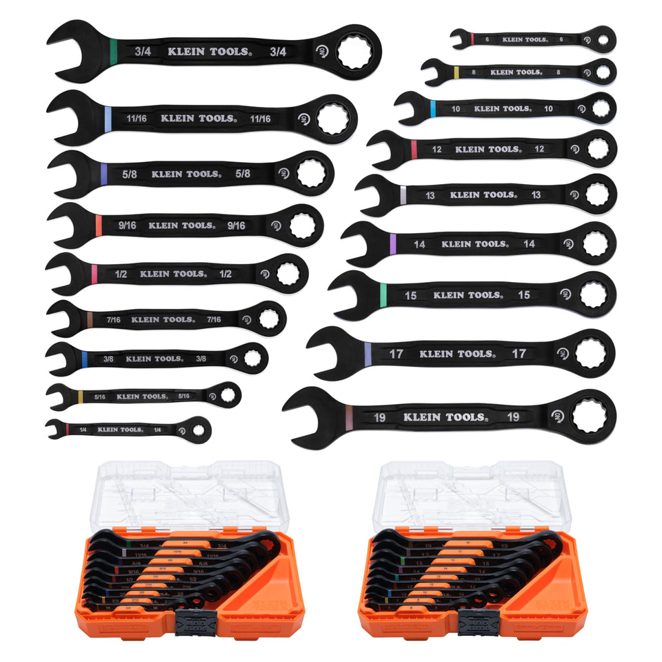 Klein Tools 69418CG wrench set overview with versatile SAE and metric sizes.