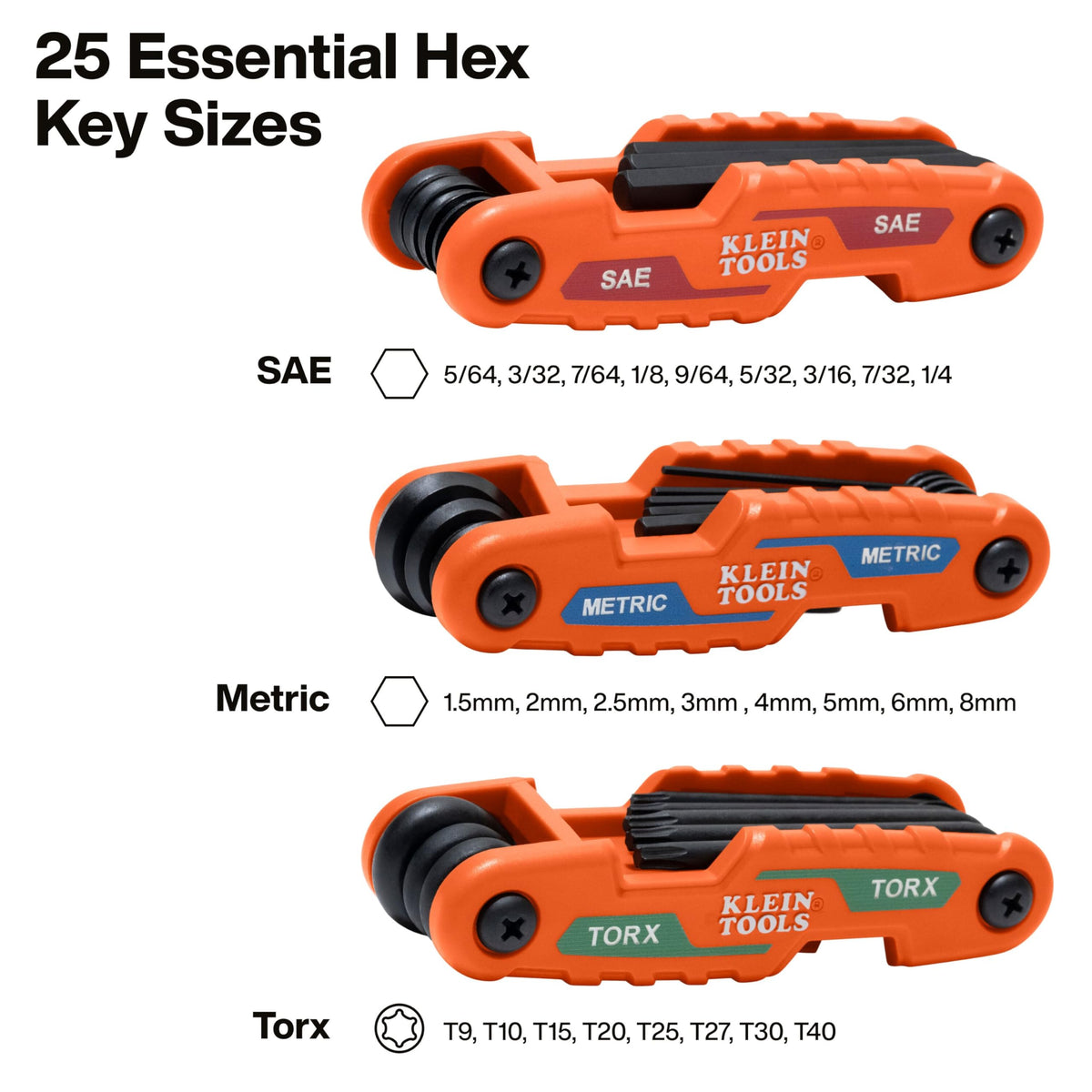 Klein Tools 70543 folding hex keys panel showing size variety for quick access