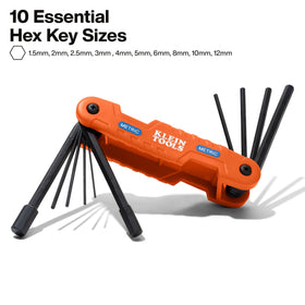 Klein Tools 70550M hex keys with metric sizes 1.5–12mm for precise fits.