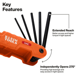 KLEIN TOOLS 70552 Hex Keys with 270-degree blade angles for flexible positioning.